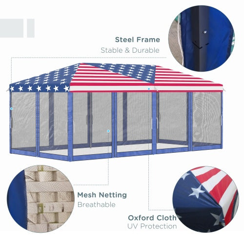Outsunny 10x20ft Heavy-Duty Pop-Up Canopy – American Flag Edition Instant Party Tent with Protective Netting & Portable Carry Bag