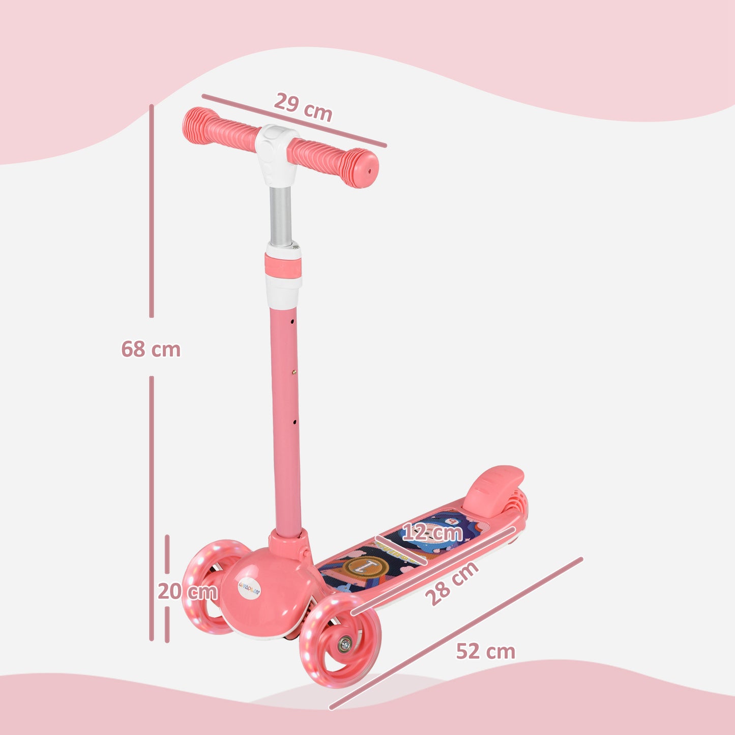 Glow-Ride 3-Wheeled Toddler Scooter – Adjustable Height with LED Wheels & Comfort TPE Grips for Ages 2-6 (Pastel Pink)