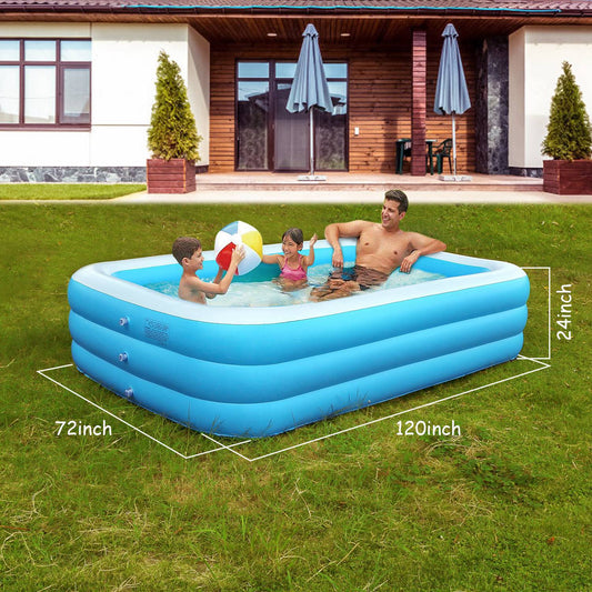 Deluxe Family-Sized Inflatable Swimming Pool – 120" x 72" x 24" Triple-Tier Lounge Pool & Kiddie Swim Center – Heavy-Duty Wear-Resistant Outdoor Play Oasis