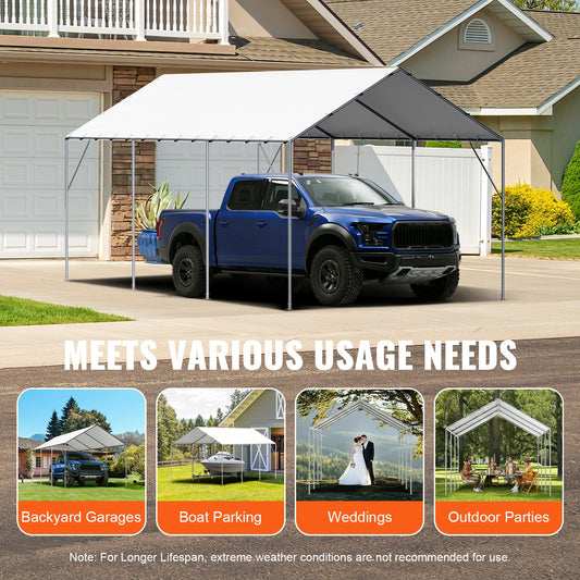 VEVOR Heavy-Duty 10x20ft Carport Replacement Top – Waterproof & UV-Shield Canopy Cover with 40 Secure Ball Bungees (Frame Not Included)