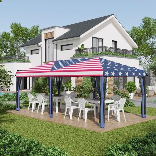 Outsunny 10x20ft Heavy-Duty Pop-Up Canopy – American Flag Edition Instant Party Tent with Protective Netting & Portable Carry Bag