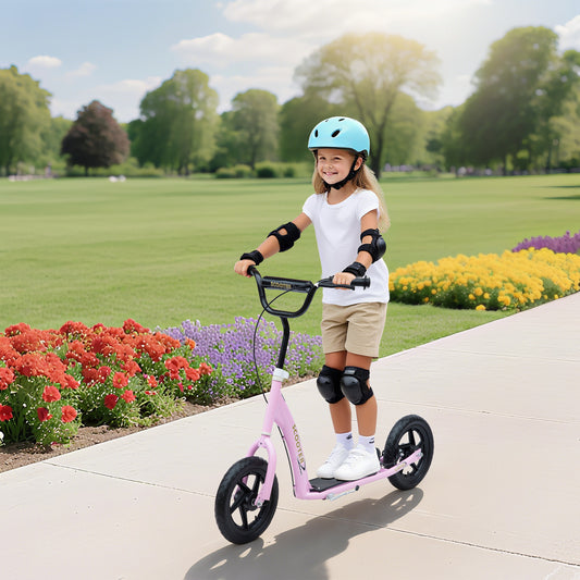Big Wheel Kick Scooter for Children 5-12 Years Old – Height Adjustable Aluminum Scooter with Non-Slip Deck & Easy-Stop Rear Brake (Pastel Pink)