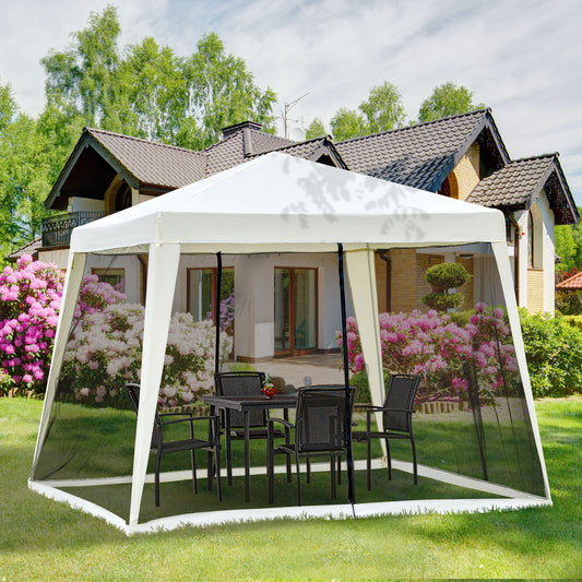 Premium 10x10ft Slant-Leg Outdoor Canopy – Integrated Mesh Sidewall Sun Shelter & High-Durability Patio Party Tent (Cream White)