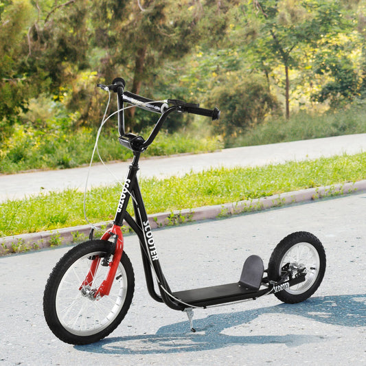 Urban-Comfort Junior Commuter Scooter | Shock-Absorbing Inflatable Wheels with Dual Integrated Brakes | Ages 5+ (Matte Black)