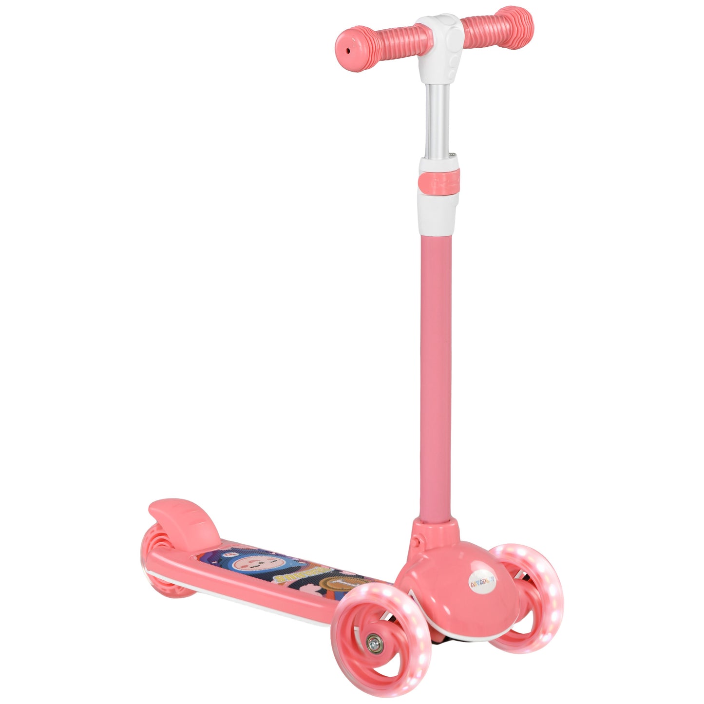 Glow-Ride 3-Wheeled Toddler Scooter – Adjustable Height with LED Wheels & Comfort TPE Grips for Ages 2-6 (Pastel Pink)
