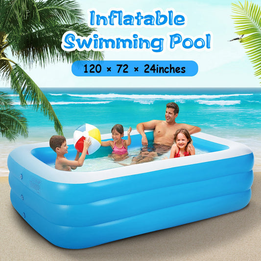 Deluxe Family-Sized Inflatable Swimming Pool – 120" x 72" x 24" Triple-Tier Lounge Pool & Kiddie Swim Center – Heavy-Duty Wear-Resistant Outdoor Play Oasis
