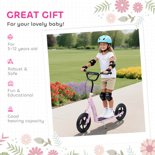 Big Wheel Kick Scooter for Children 5-12 Years Old – Height Adjustable Aluminum Scooter with Non-Slip Deck & Easy-Stop Rear Brake (Pastel Pink)