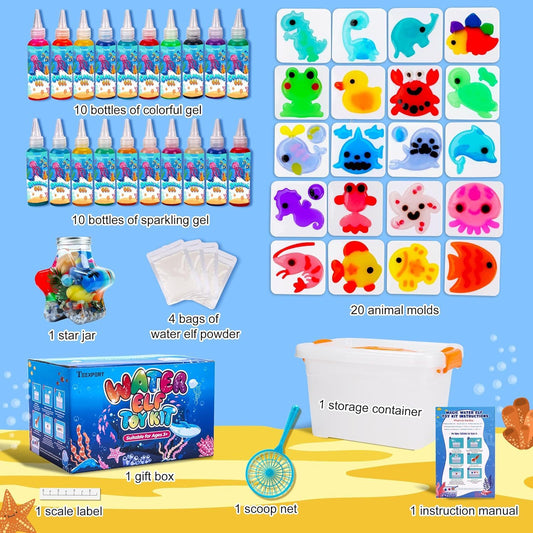Magic Gel Water Pet Slow-Rebound Toy Set - 20 Types Of Gel, 5 Molds - DIY Crafts For Kids 3, Birthday Party Gifts
